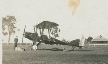 96/162/4-7 Photograph (1 of 13), depicting two aircraft at Toowoomba, Qld, Captain Roy King's 'Soap Witch' Sopwith Gnu and Perdriau Rubber CO Royal Aircraft Factory BE 2e flown by Lieutenant W Butler, paper / photographic emulsion, maker unknown, Australia, 1920. Click to enlarge.