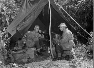Admiral William Halsey Jr. would praise Major General Harold Barrowclough’s “forceful and intelligent leadership” in command of land operations on the Green Islands. A lawyer by profession, Barrowclough, pictured at left on Nissan Island, fought in Greece and North Africa before leading 3 NZ Division in the Pacific theater.